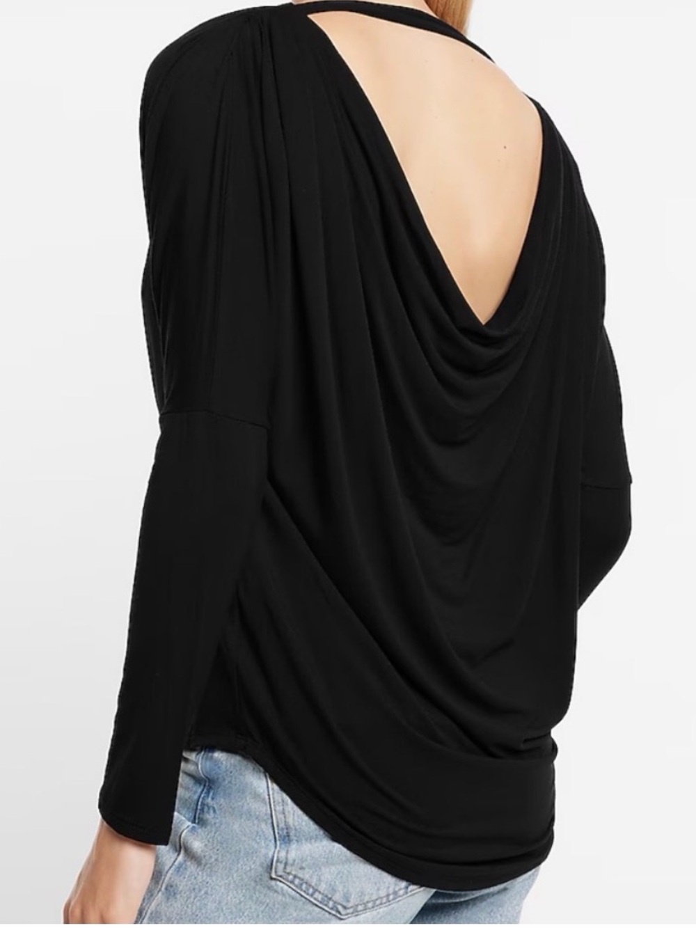 Tart Black Draped Open-Back Long-Sleeve Top